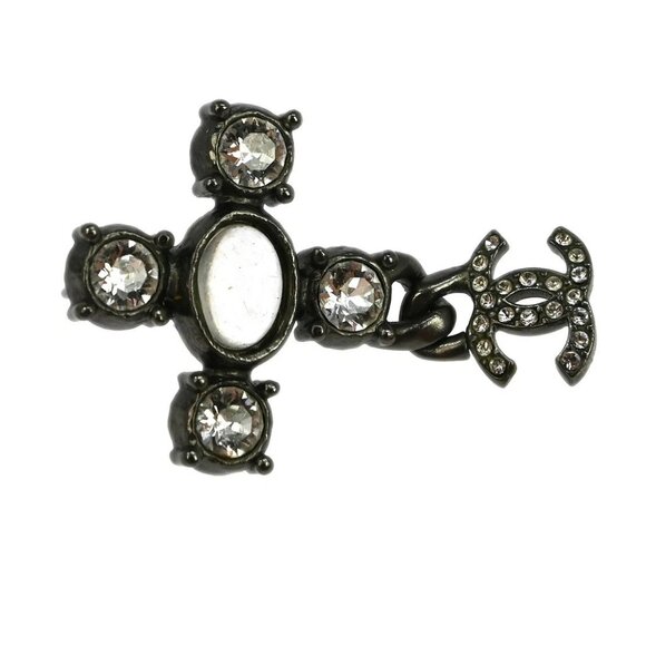 Chanel Dangle Pierced Earrings Rhinestone Silver - Picture 5 of 5